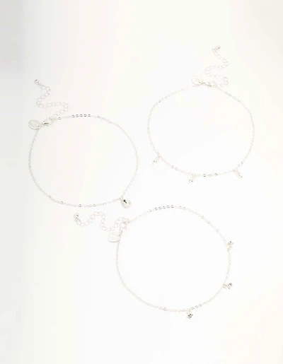 Silver Diamante Droplet Choker Necklaces 3-Pack