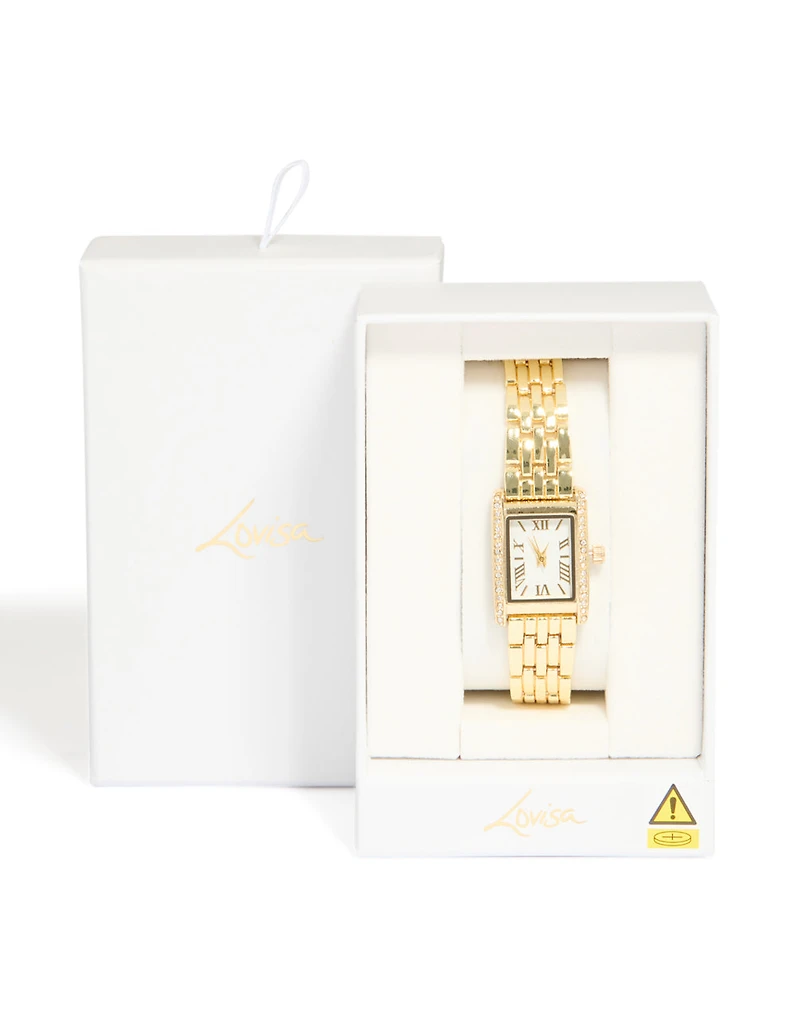 Gold & Diamante Roman Numeral Watch