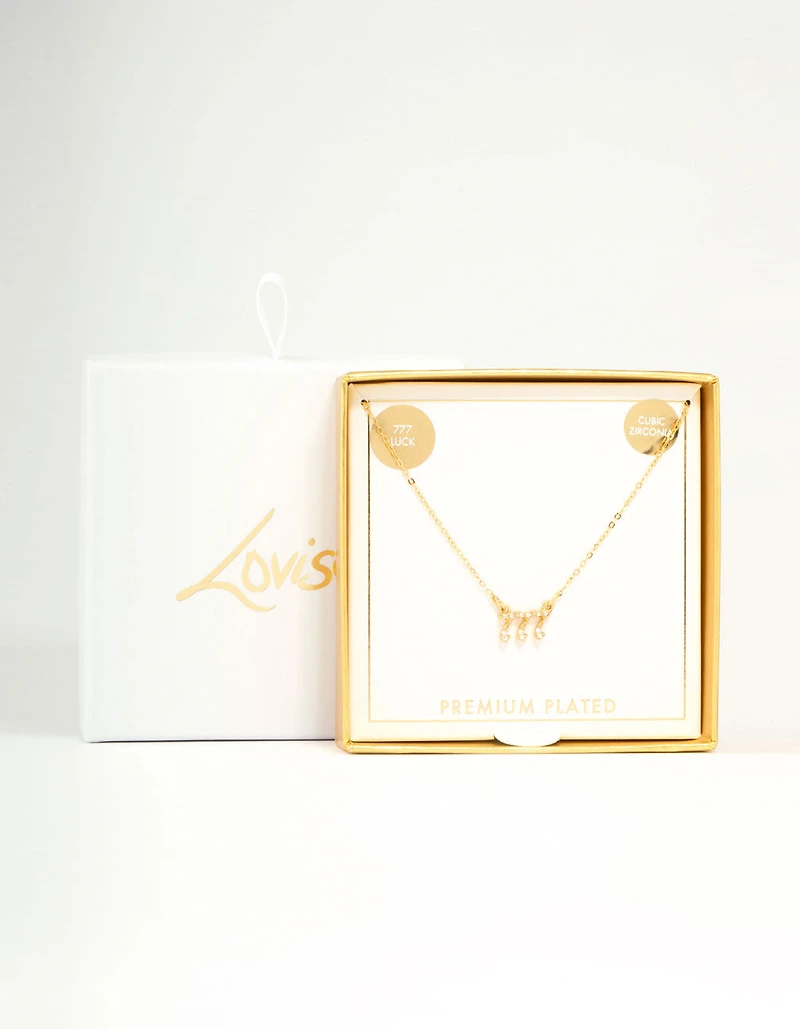 Gold Plated Cubic Zirconia 777 Angel Number Necklace