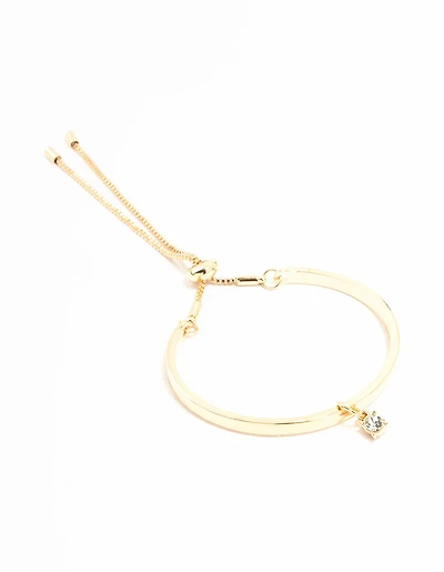 Gold Solitaire Diamante Gold Toggle Bracelet