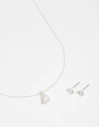 Silver Pear Diamante Necklace & Stud Earrings Set