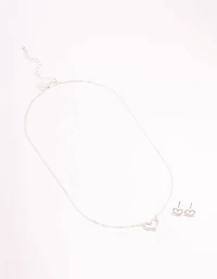 Open Diamante Heart Silver Necklace & Stud Earrings Set