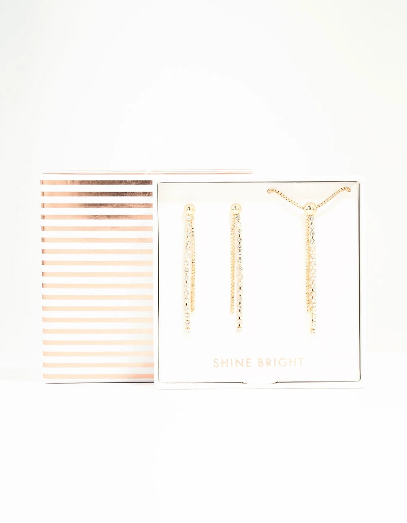 Gold Diamante Cup Chain Necklace & Earrings Set