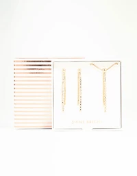 Gold Diamante Cup Chain Necklace & Earrings Set