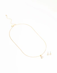 Gold Cubic Zirconia Solitaire Necklace & Stud Earrings Set