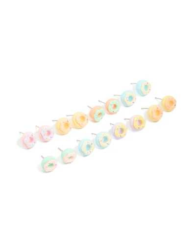 Silver Multicoloured Doughnut Earrings 8-Pack