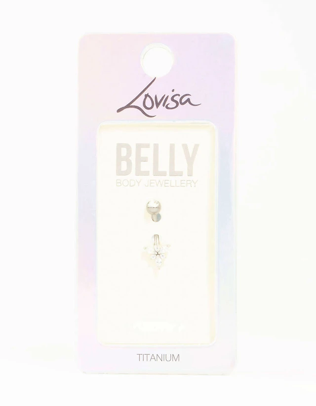 Titanium Cubic Zirconia Threadless Belly Bar