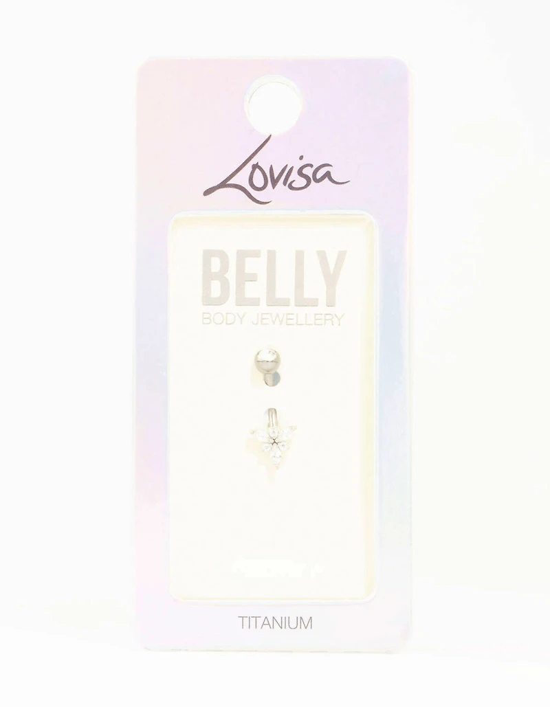 Silver Plated Titanium Cubic Zirconia Belly Bar