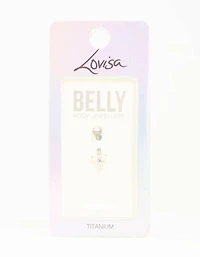 Silver Plated Titanium Cubic Zirconia Belly Bar