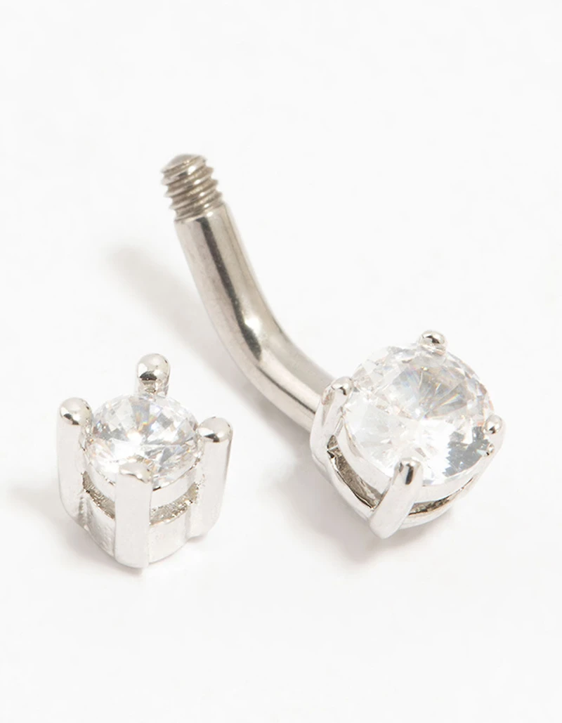 Titanium Mini Round Cubic Zirconia Belly Bar
