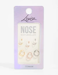 Mixed Metals Titanium Nose Spiral & Nose Stud 6-Pack