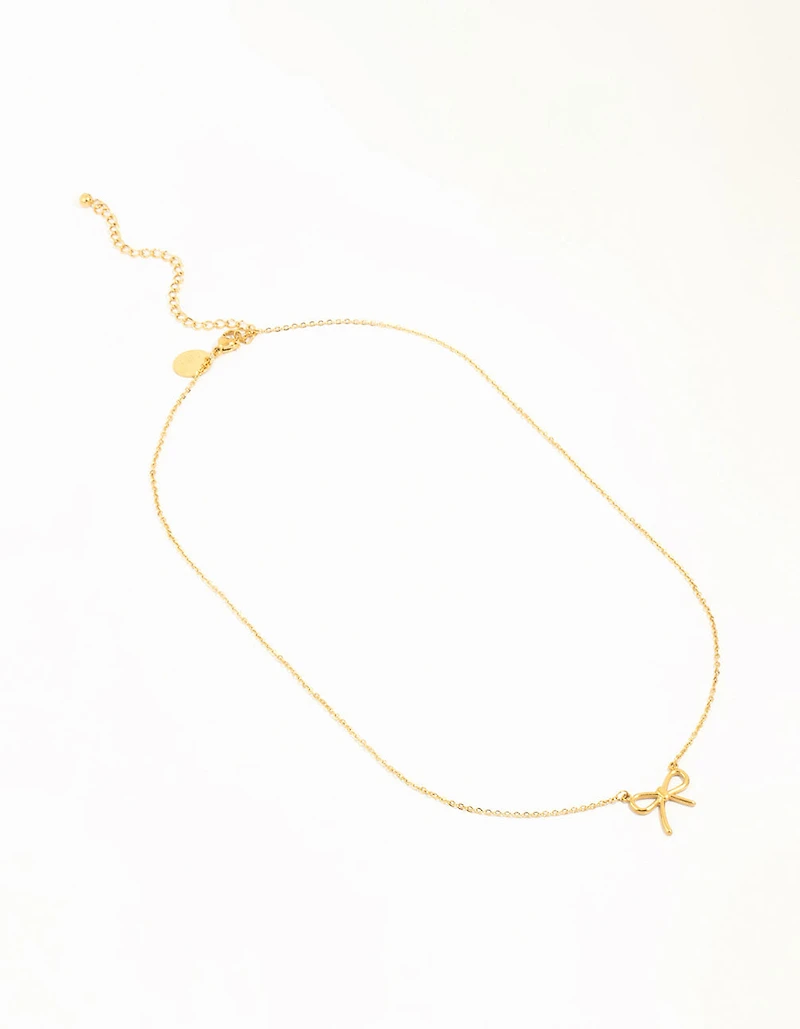 Waterproof Gold Plated Stainless Steel Plain Bow Necklace