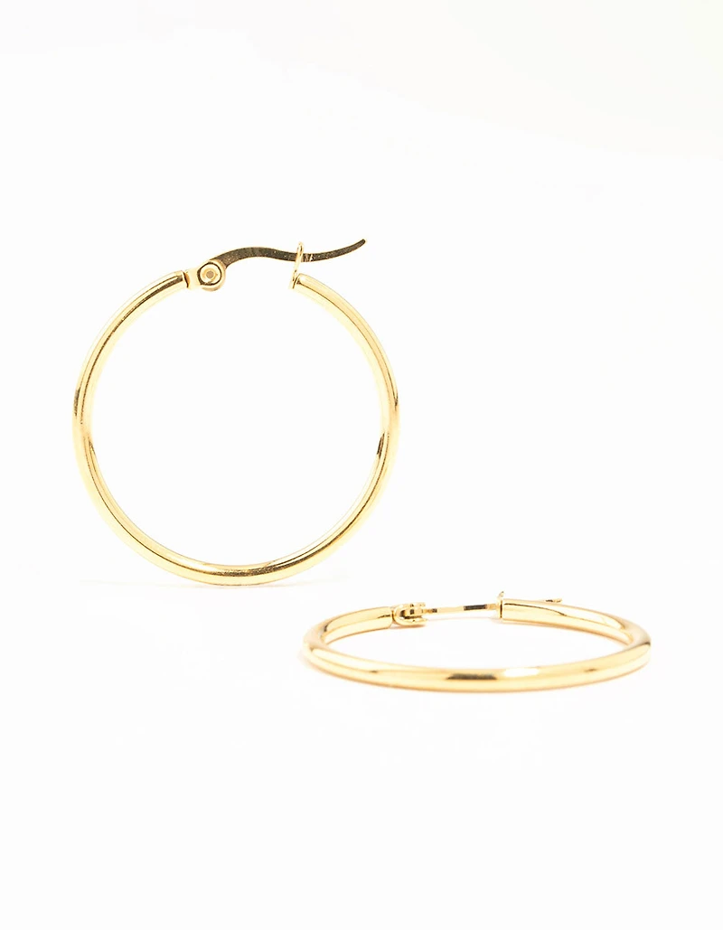 Waterproof Gold Plated Stainless Steel Fine Hoop Earrings