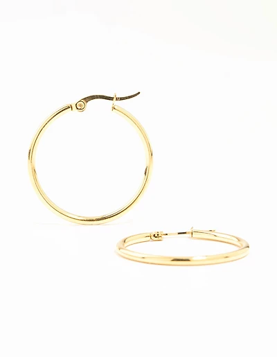 Waterproof Gold Plated Stainless Steel Fine Hoop Earrings