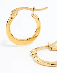 Waterproof Gold Plated Stainless Steel Small Flat Edge Hoop Earrings