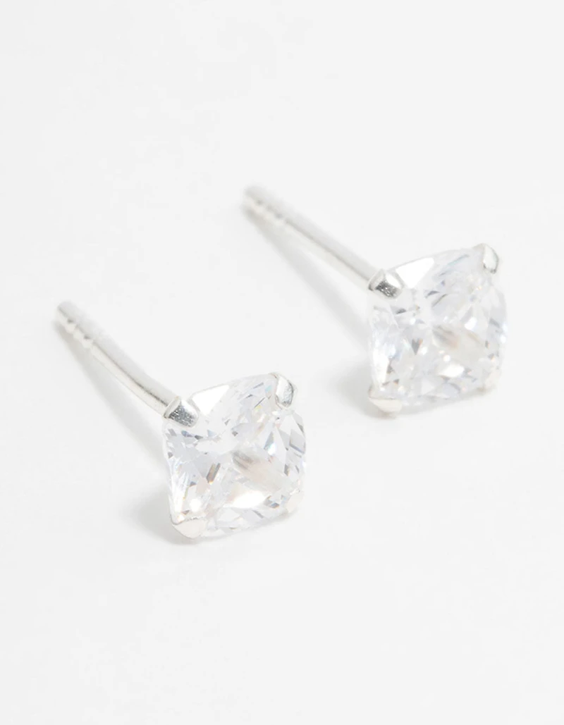 Sterling Silver Cubic Zirconia Cushion Cut Stud Earrings