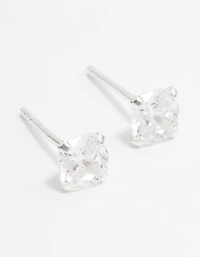 Sterling Silver Cubic Zirconia Cushion Cut  Stud Earrings