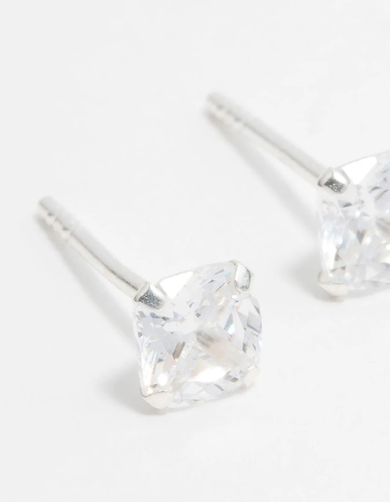 Sterling Silver Cubic Zirconia Cushion Cut  Stud Earrings