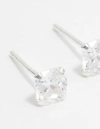 Sterling Silver Cubic Zirconia Cushion Cut  Stud Earrings
