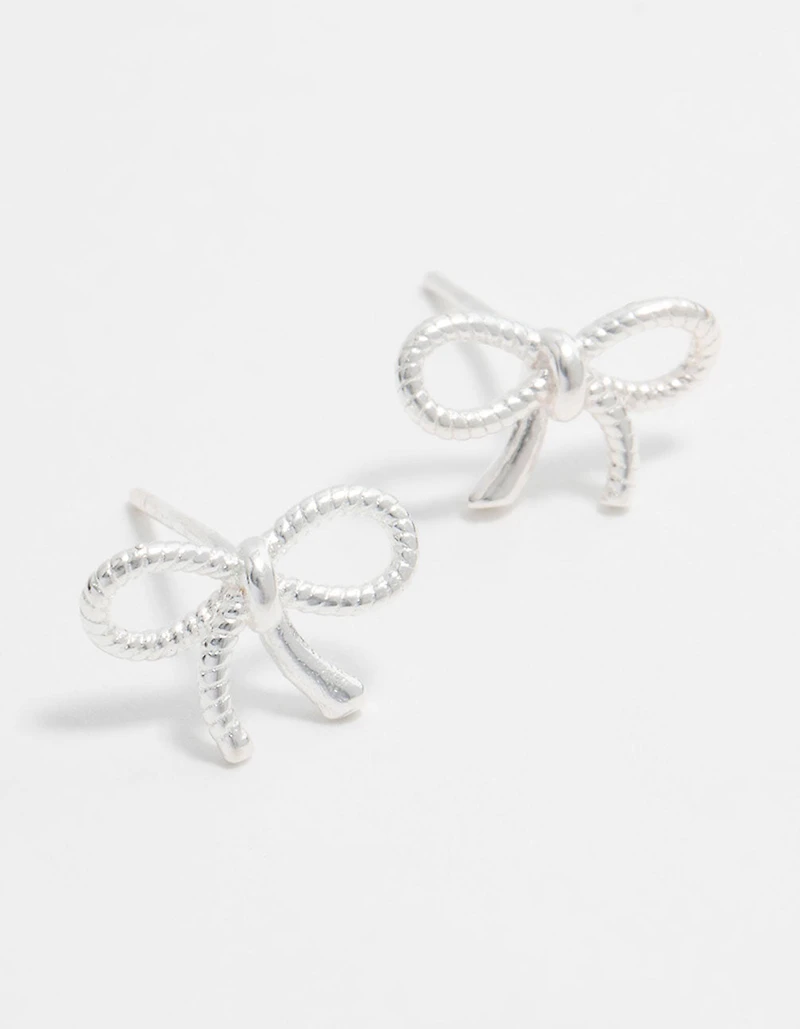 Sterling Silver Textured Bow Stud Earrings