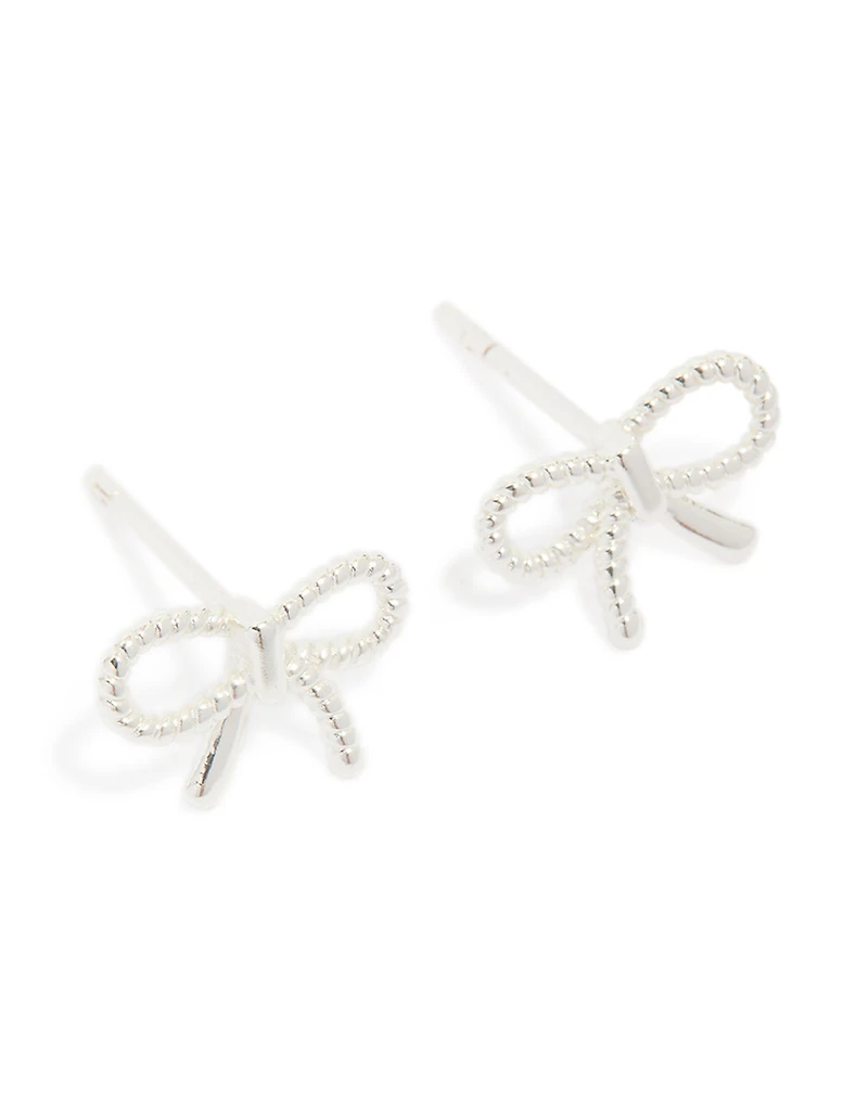 Sterling Silver Textured Bow Stud Earrings