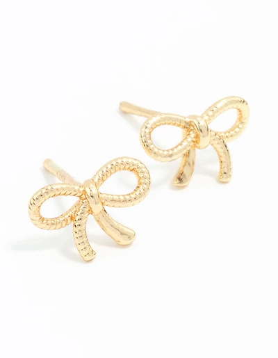 Gold Plated Sterling Silver Textured Bow Stud Earrings