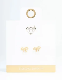 Gold Plated Sterling Silver Textured Bow Stud Earrings