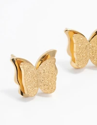 Waterproof Gold Plated Stainless Steel Butterfly Stud Earrings