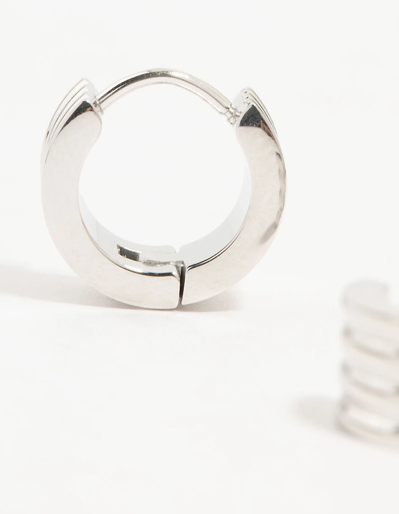 Waterproof Stainless Steel Ribbed Huggie Earrings