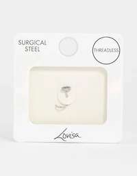 Surgical Steel Blue Marquise Cubic Zirconia Threadless Nose Stud