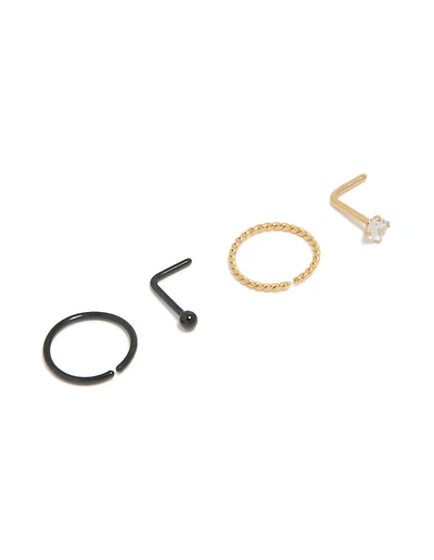 Paquet de 4 anneaux et clous en acier chirurgical en acier à torsion en métal mixte
