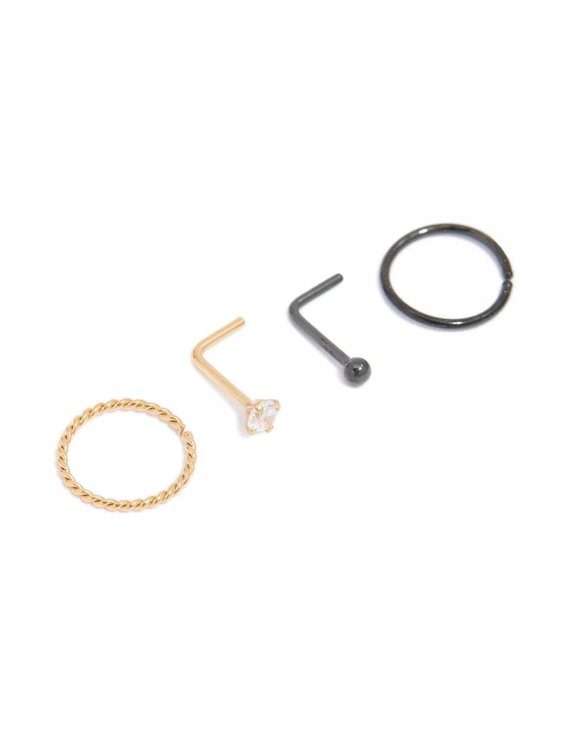 Paquet de 4 anneaux et clous en acier chirurgical en acier à torsion en métal mixte