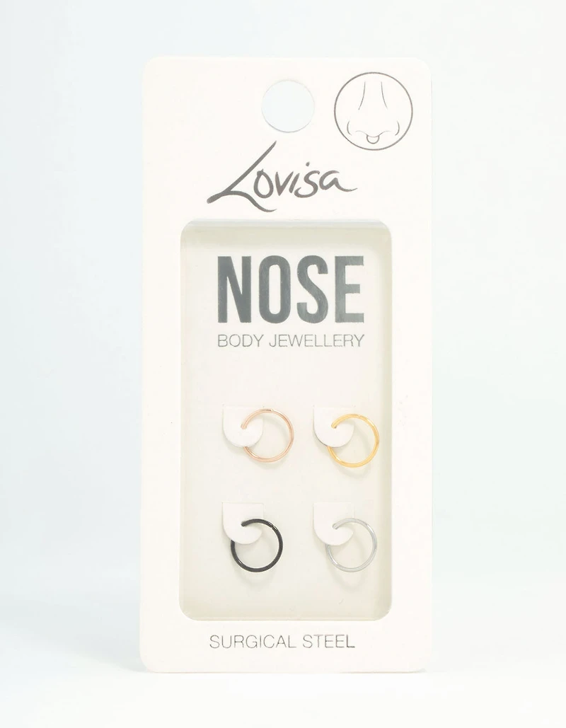 Plain Surgical Steel Nose Rings 4-Pack