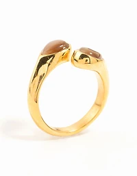 Waterproof Gold Plated Stainless Steel Double Pear Stone Ring