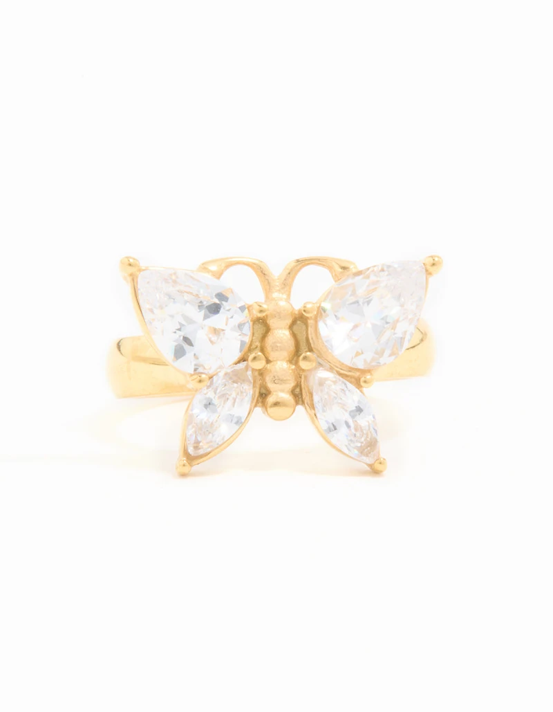 Anneau papillon en zircone cubique plaqué or et imperméable