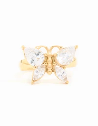 Anneau papillon en zircone cubique plaqué or et imperméable