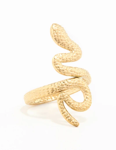 Waterproof Gold Plated Stainless Steel Textured Snake Wrap Ring