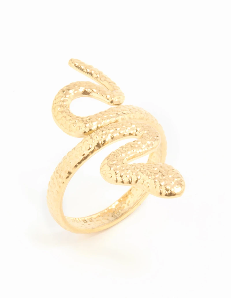 Waterproof Gold Plated Stainless Steel Textured Snake Wrap Ring