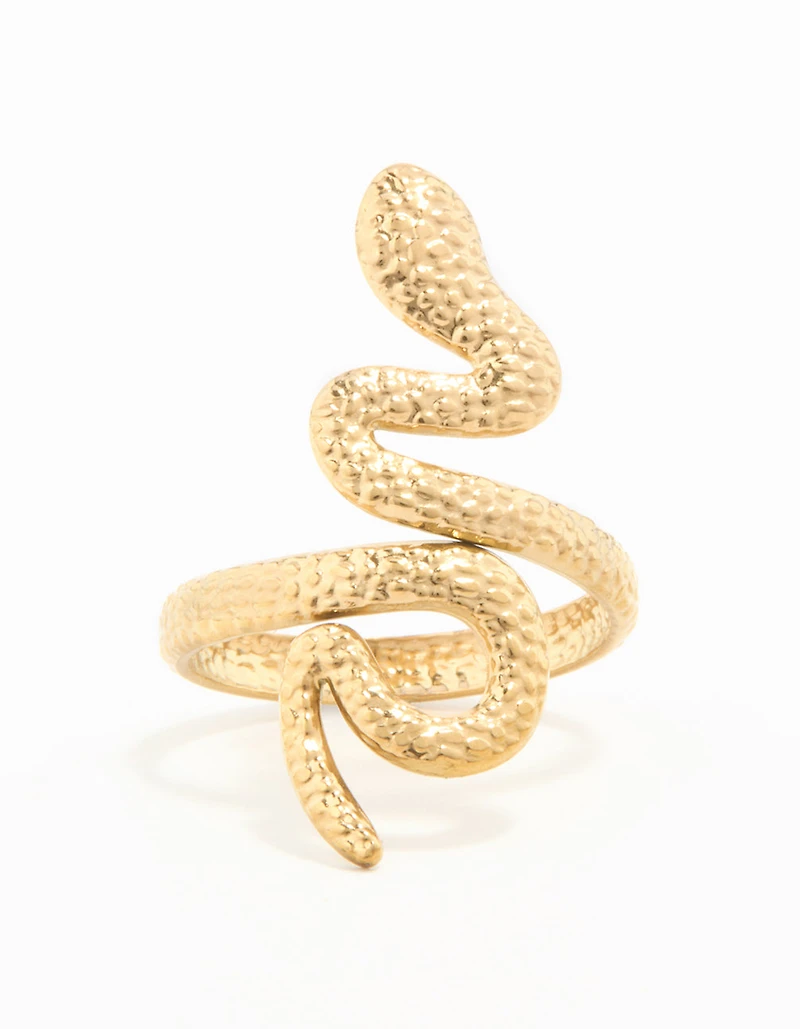 Waterproof Gold Plated Stainless Steel Textured Snake Wrap Ring