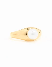 Waterproof Gold Plated Stainless Steel Fine Pearl Signet Ring