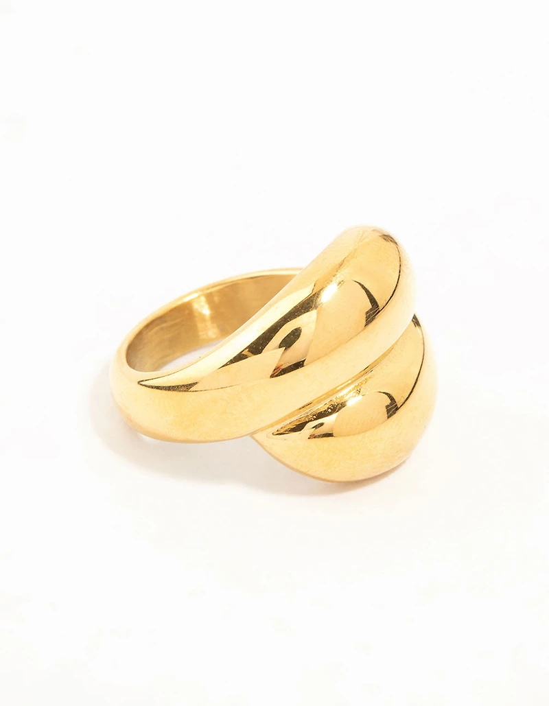 Waterproof Gold Plated Stainless Steel Puffy Stacked Ring