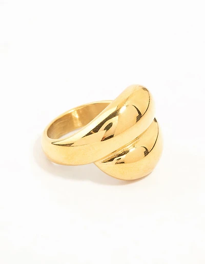 Waterproof Gold Plated Stainless Steel Puffy Stacked Ring