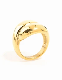 Waterproof Gold Plated Stainless Steel Puffy Stacked Ring