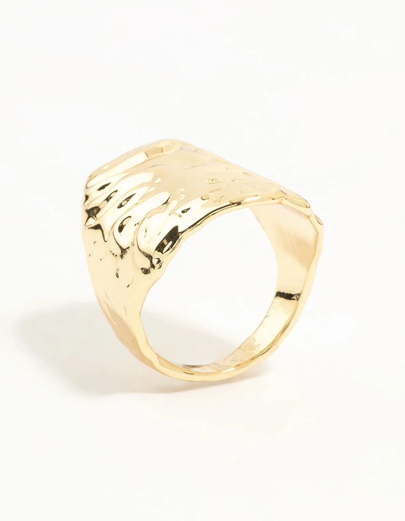 Gold Plated Molten Shield Ring