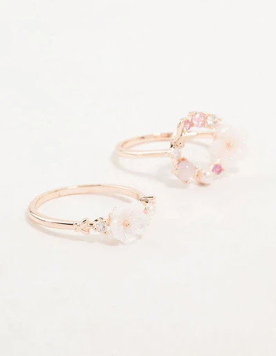 Rose Gold Flower & Circle Cubic Zirconia Rings 2-Pack