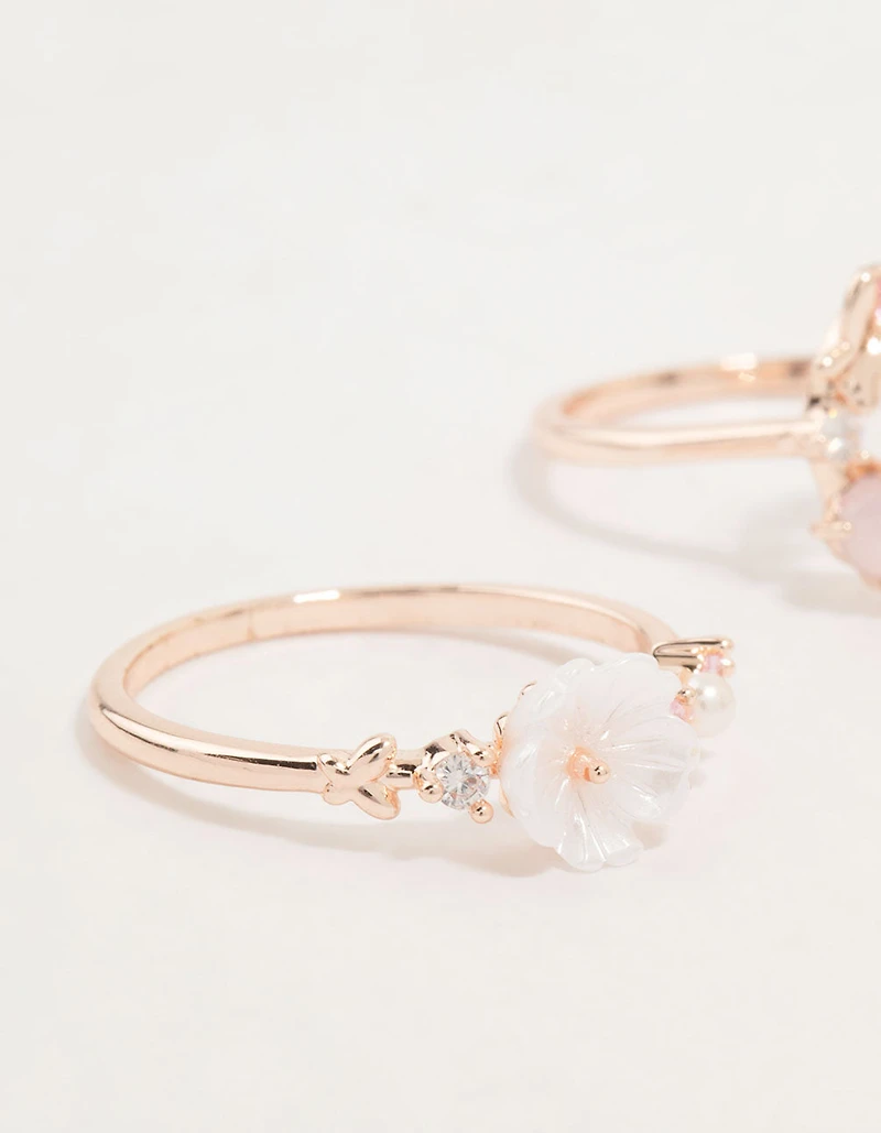 Rose Gold Flower & Circle Cubic Zirconia Rings 2-Pack