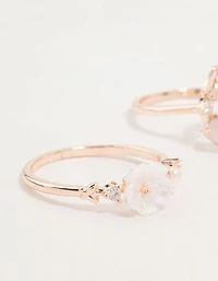 Rose Gold Flower & Circle Cubic Zirconia Rings 2-Pack
