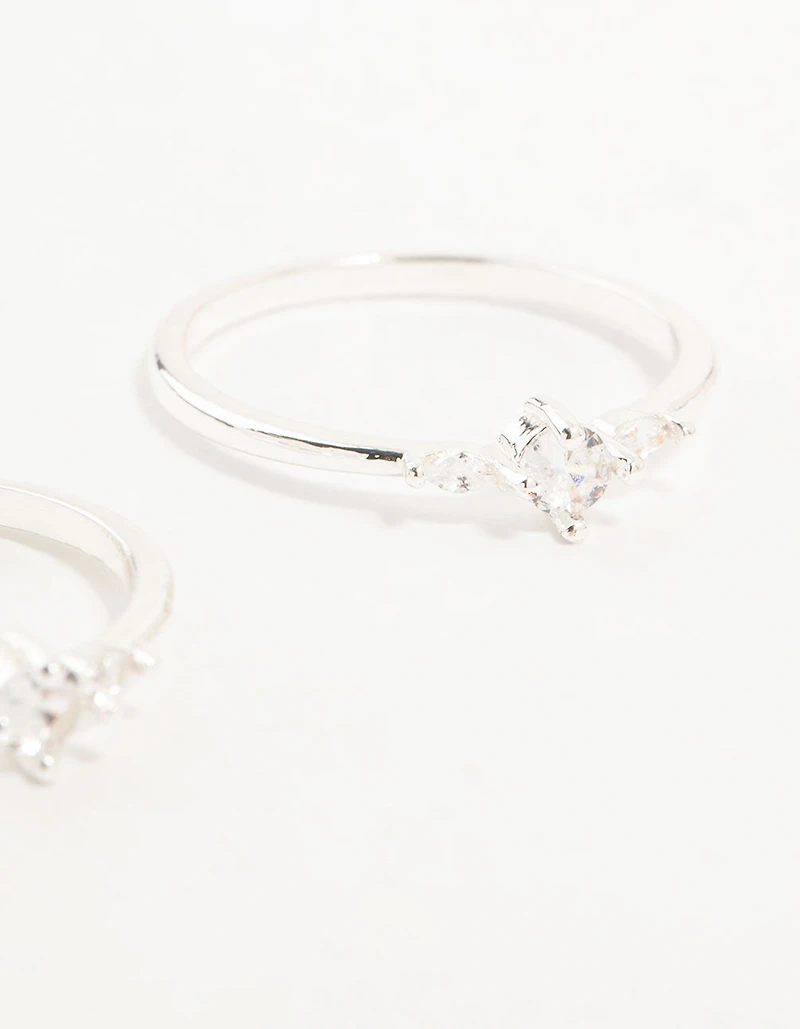 Silver Plated Dainty Cubic Zirconia Stacking Rings 2-Pack