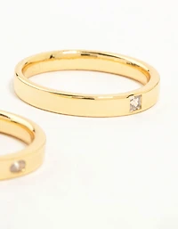 Gold Plated Fine Cubic Zirconia Band Rings 2-Pack