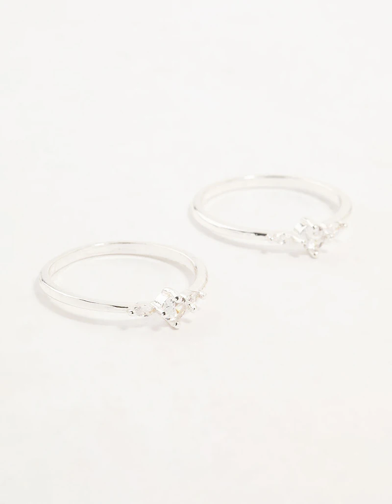 Silver Plated Dainty Cubic Zirconia Stacking Rings 2-Pack